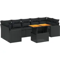 vidaXL 8-tlg. Garten-Sofagarnitur mit Kissen Schwarz Poly Rattan