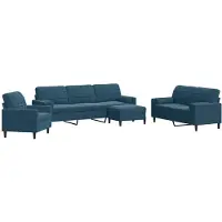 vidaXL 4-tlg. Sofagarnitur mit Kissen und Nackenrollen Blau Samt