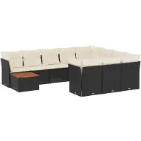 vidaXL 11-tlg. Garten-Sofagarnitur mit Kissen Schwarz Poly Rattan