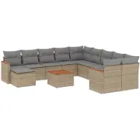 vidaXL 12-tlg. Garten-Sofagarnitur mit Kissen Beige Poly Rattan