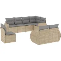 vidaXL 8-tlg. Garten-Sofagarnitur mit Kissen Beige Poly Rattan