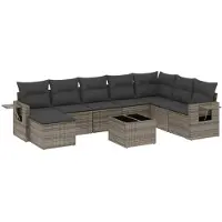 vidaXL 9-tlg. Garten-Sofagarnitur mit Kissen Grau Poly Rattan