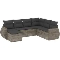 vidaXL 7-tlg. Garten-Sofagarnitur mit Kissen Grau Poly Rattan