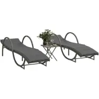 vidaXL Sonnenliegen 2 Stk. mit Tisch Grau Poly Rattan