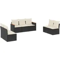vidaXL 7-tlg. Garten-Sofagarnitur mit Kissen Schwarz Poly Rattan