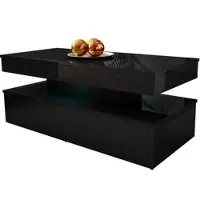 Mirjan 24 Couchtisch 120 Glossa 01 mit blauer LED-Beleuchtung, Kaffeetisch, Modern Tisch, 120x55x50 cm (Farbe: Schwarz / Schwarz Hochglanz)