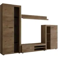 Mirjan 24 Wohnwand Farso, Design Wohnzimmer-Set, Schrankwand, Mediawand, Modernes Anbauwand (ohne Beleuchtung, Lefkas Eiche)