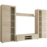 Mirjan 24 Wohnwand Farso XL, Modernes Wohnzimmer-Set, Schrankwand, Stilvoll Mediawand, TV-Möbel (mit weißer Beleuchtung, Sonoma Eiche)