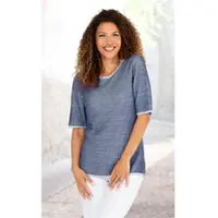 DW-Shop Baumwoll-Pullover in Melange blau in Größe 40/42 von , Blau, 40/42