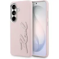 Karl Lagerfeld Etui Grained Signature Metal Resin Logo für Samsung Galaxy S26 rosa