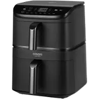 Cosori Turbo Tower Heißluftfritteuse Airfryer 10,8 L Dual Zone, 2 Körbe, PFAS-freie Keramikbeschichtung, 7-in-1, 2630 W, Schwarz, CAF-DC121-AEUR