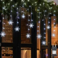 Lapamax Schneeflocke Lichterkette 94LEDs Lichtervorhang Kaltweiß Innen 8 Modi IP44 Deko Für Weihnachten Fenster Balkon Garten Party