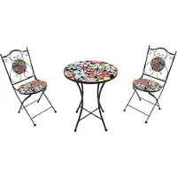 Axi Amélie Bistroset 3-teilig mit Mosaik Design in Flower Fiesta | Bistrotisch mit 2 Stühlen | Bistro Gartenmöbel Set für Garten / Balkon / Terrasse | Balkonset / Sitzgruppe