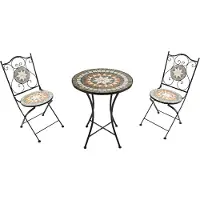 Axi Amélie Bistroset 3-teilig mit Mosaik Design Stern in Grau / Braun | Bistrotisch mit 2 Stühlen | Bistro Gartenmöbel Set für Garten / Balkon / Terrasse | Balkonset / Sitzgruppe