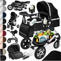 Kesser Loops Kinderwagen 4 in 1 Kombikinderwagen Komplett-Set auch als Buggy für Kinder bis 4 Jahre inkl. Babywanne, Babyschale + Fußsack, Korb, Wickeltasche, Regen- & Insektenschutz & Flaschenhalter