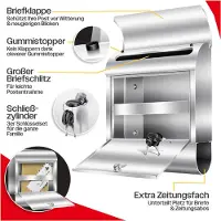 Kesser Wandbriefkasten aus Edelstahl mit Zeitungsfach gebürstet 3x Schlüssel