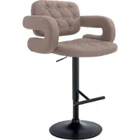DELUKE Barhocker BURID - Stoff Taupe 62x55x103 cm Schwarz | Barstuhl Höhenverstellbar Mit Lehne Drehbar Tresenhocker Tresenstuhl Kneipenhocker Kneipenstuhl