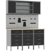 vidaXL Werkbank mit Schubladen 7 pcs Schwarz Ingenieure Holz und Stahl