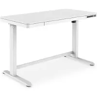 Digitus Elektrisch höhenverstellbarer Schreibtisch mit USB-Ladestation und Schublade, Chefbürotisch, Homeoffice, Büro, Gerade, Rechteckige Form, Weiß, Weiß