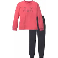 Vivance Pyjama 2 tlg. langer Schlafanzug, mit Katzendruck, aus Baumwolle