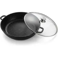 Cheffinger 32 cm Bräter Brat- Servierpfanne Schmorpfanne Induktion Glasdeckel Kasserolle