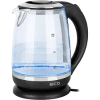 Ecg RK 2080 Glass | Wasserkocher | rostfreie Ausführung mit Kochglas | 2 l Blaue Hintergrundbeleuchtung |1850 – 2200 W |