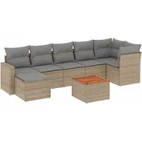 vidaXL 8-tlg. Garten-Sofagarnitur mit Kissen Beige Poly Rattan