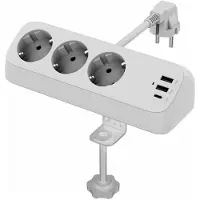 Value Tisch-Steckdosenleiste, 3fach mit Tisch-Klemme, inkl. USB-Charger (2x USB-A, 1x USB-C), 1,5 m