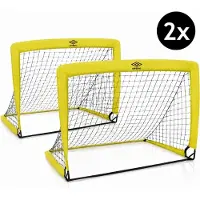 Umbro Pop-Up Fußballtor Set von 2 - Fussball Tor 120 x 90 x 90 cm - mit Tragetasche und Erdankern - für außen und innen - Fußball Trainingsmaterial - Gelb