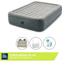 Intex Luftbett - 2 Personen - 152 x 203 x 46 cm - Grau - Mit eingebauter Pumpe, Spannbettlaken Weiß en Reperaturset