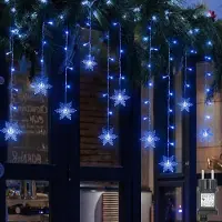 Lapamax Schneeflocke Lichterkette 94LEDs Lichtervorhang Blau Innen 8 Modi IP44 Deko Für Weihnachten Fenster Balkon Garten Party