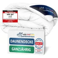 AM Qualitätsmatratzen Premium Ganzjahr Daunendecke | Ganzjahrdecke 200x200 cm | 100% Daunen | Leicht & atmungsaktiv | Downpass verifiziert