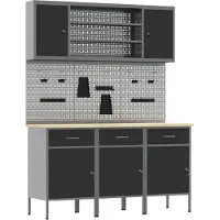 vidaXL Werkbank mit Schubladen 7 pcs Schwarz Ingenieure Holz und Stahl