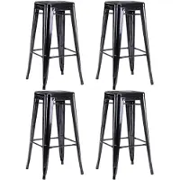 Duhome Barhocker Eisen Barstühle 4er Set, Sitzhöhe 76cm Tresenhocker, Stapelbar Metall Bistrohocker mit Fußstütze im Industry Design, Schwarz