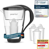 Pearlco Glas-Wasserfilter schwarz inkl. 3 Universal Filterkartuschen