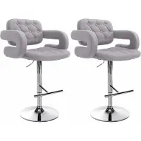 DELUKE 2er Set Barhocker BURID - Stoff Grau 62x55x103 cm Silber | Barstuhl Höhenverstellbar Mit Lehne Drehbar Tresenhocker Tresenstuhl Kneipenhocker