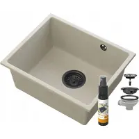 Granitan - Unterbauspüle - Granitspüle - 50 cm - Beige - mit Ablaufgarnitur Schwarz - Küchenspüle - MANADO