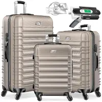 Kesser 3tlg. Hartschalenkofferset Hartschalenkoffer Reisekoffer Set Reisekofferset Trolley Koffer Inkl. Kofferwaage + Gepäckanhänger Rollkoffer Schloss 4 Rollen ABS-Hartschale Teleskopgriff M-L-XL