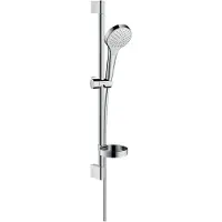 Hansgrohe Croma Select S Brauseset 110 Vario, EcoSmart, mit Brausestange 65cm und Seifenschale, weiß/chrom, 28170400