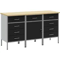 vidaXL Werkbank mit Speicher 3 Stk. Schwarz und Grau 150 x 55 x 85 cm