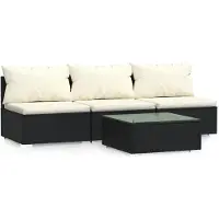 vidaXL 4-tlg. Garten-Lounge-Set mit Kissen Schwarz Poly Rattan