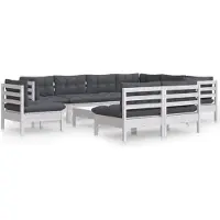 vidaXL 10-tlg. Garten-Lounge-Set mit Kissen Weiß Kiefer Massivholz