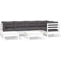 vidaXL 7-tlg. Garten-Lounge-Set mit Kissen Weiß Kiefer Massivholz