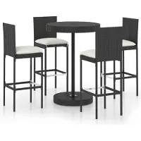 vidaXL 5-tlg. Gartenbar-Set mit Kissen Poly Rattan Schwarz
