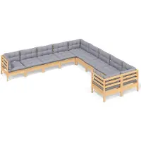 vidaXL 10-tlg. Garten-Lounge-Set mit Grauen Kissen Kiefernholz