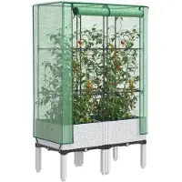 vidaXL Hochbeet mit Gewächshaus-Aufsatz Rattan-Optik 80x40x140 cm