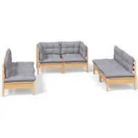 vidaXL 6-tlg. Garten-Lounge-Set mit Grauen Kissen Kiefer Massivholz