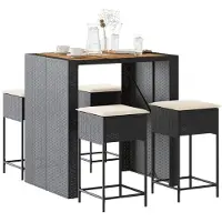 vidaXL 5-tlg. Gartenbar-Set mit Kissen Schwarz Poly Rattan
