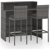 vidaXL 3-tlg. Gartenbar-Set mit Kissen Grau