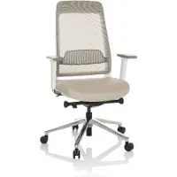 Hjh OFFICE Profi Bürostuhl CHIARO T2 WHITE Ergonomischer Schreibtischstuhl mit Armlehnen (höhenverstellbar) Stoff / Netzstoff Beige/Grau Drehstuhl für Büro, Zuhause
